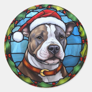 Sticker Rond Staffordshire Bull Terrier Vitrail Noël