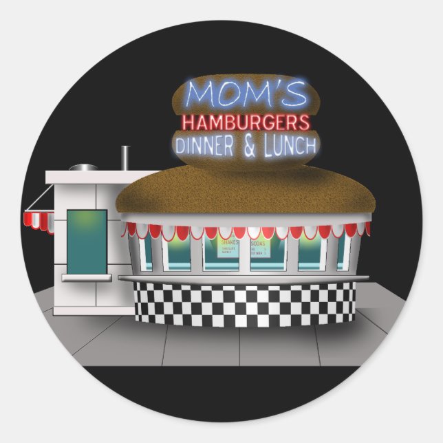 Sticker Rond Stand de hamburger rétro (Devant)
