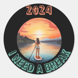 Sticker Rond Stand Up Paddleboard Surf dans le paradis