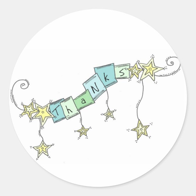 Sticker Rond Star Doodles, Merci (Devant)