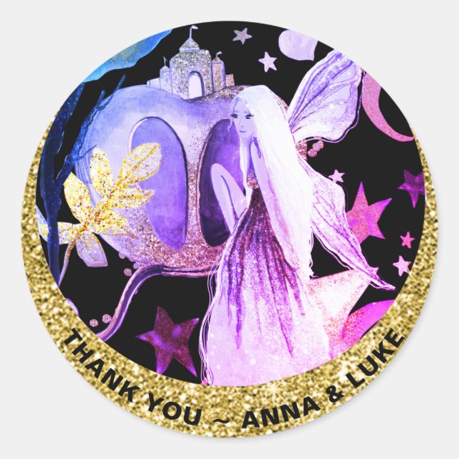 Sticker Rond *~* Star Moon Fairy Tales Gold Parties scintillant (Devant)