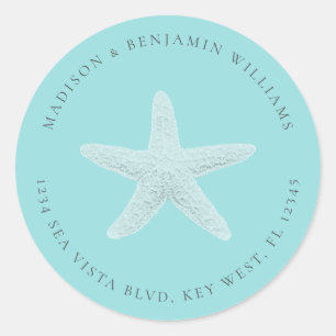 Sticker Rond Starfish Beach Family Return Adresse Blue Classic