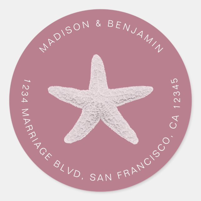 Sticker Rond Starfish Beach Mariage Retour Adresse Purple (Devant)