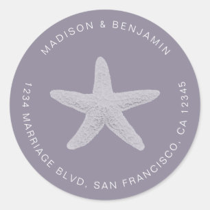Sticker Rond Starfish Beach Mariage Retour Adresse Purple