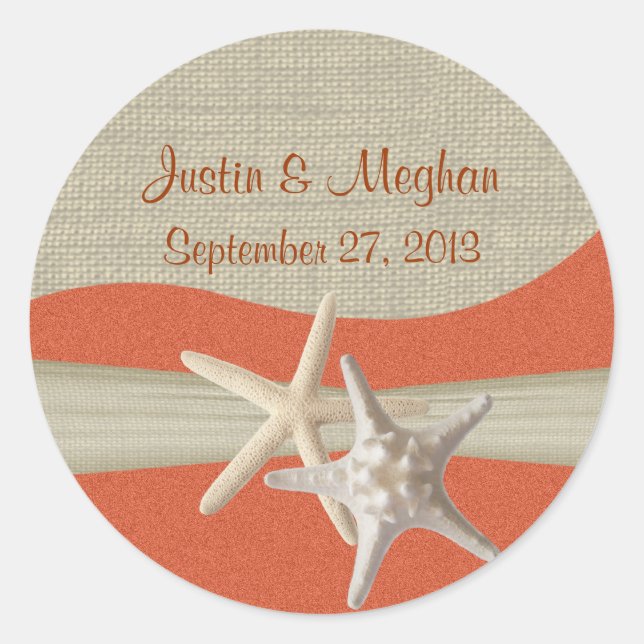 Sticker Rond Starfish & Burlap Coral Beach (Devant)