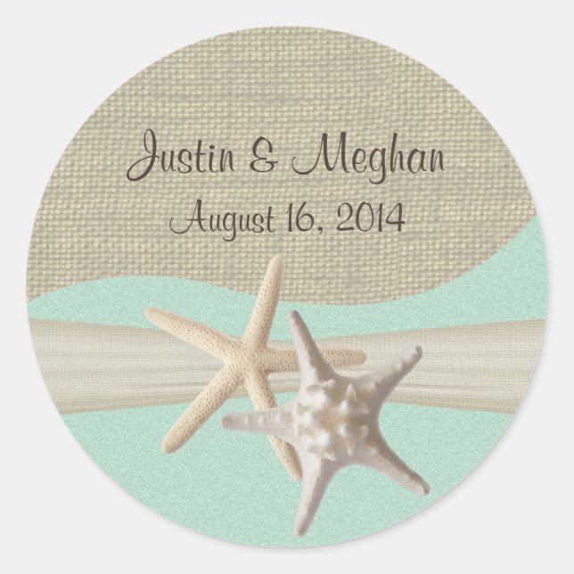 Sticker Rond Starfish & Burlap Seafoam (Devant)