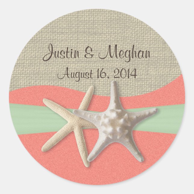 Sticker Rond Starfish & Burlap Shell Coral (Devant)