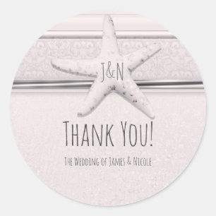 Sticker Rond Starfish Classique Blanc Élégant Plage Mariage Fav