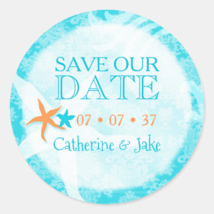Sticker Rond Starfish Dream Beach Wedding Sauvez la date