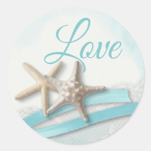 Sticker Rond Starfish Love Ocean Blue Ribbon et dentelle