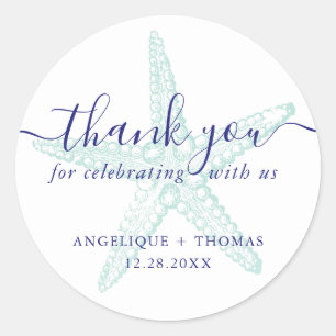Sticker Rond Starfish Mariage Merci Turquoise Favoriser les Éti