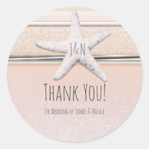 Sticker Rond Starfish Peaches & Cream Beach Mariage élégant