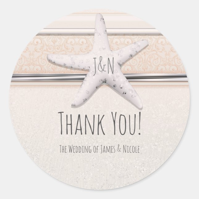 Sticker Rond Starfish Plage blanche crémeuse Mariage élégant (Devant)