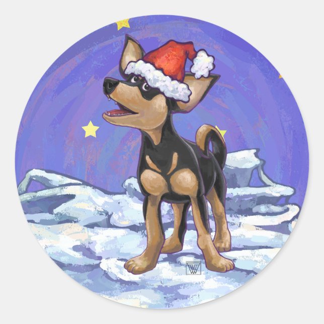 Sticker Rond Starry Night Festive Chihuahua (Devant)