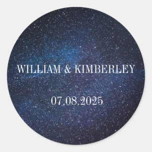 Sticker Rond Starry Night Sky Galaxy Mariage élégant Classique