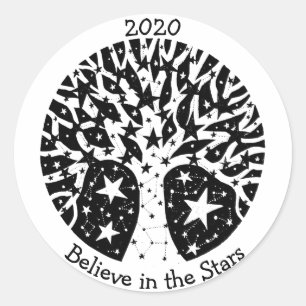 Sticker Rond Stars & Constellations Arbre de Vie B/W