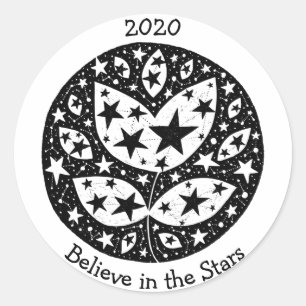 Sticker Rond Stars & Constellations Fleur en Cosmos B/W