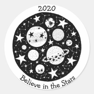 Sticker Rond Stars & Constellations Planètes en Ciel Nocturne B