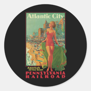 Sticker Rond Station balnéaire d'Atlantic City, voyage en train