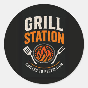 Sticker Rond 🔥 Station de Grill Burgers Restaurant Équipe de C