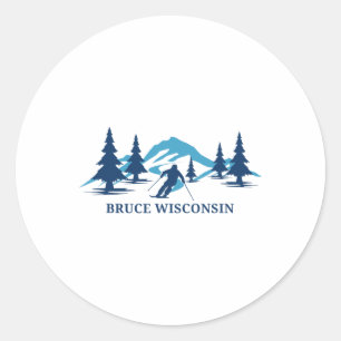 Sticker Rond Station de ski de Bruce Wisconsin Skieur