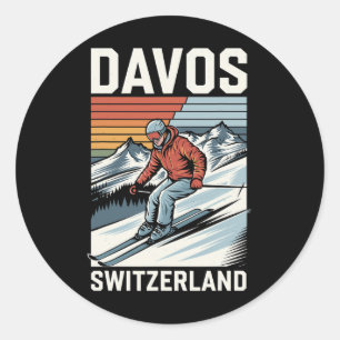 Sticker Rond Station de ski Retro Davos Suisse
