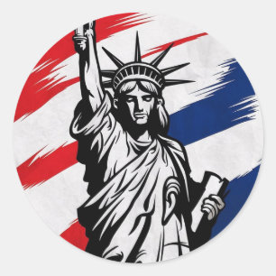 Sticker Rond Statue audacieuse de la liberté raye patriotique