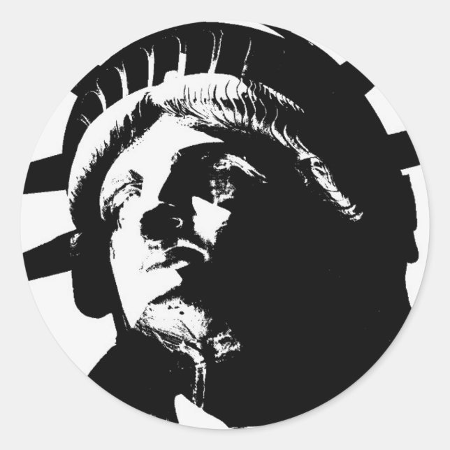 Sticker Rond Statue d'Art Pop Noir & Blanc de la Liberté (Devant)