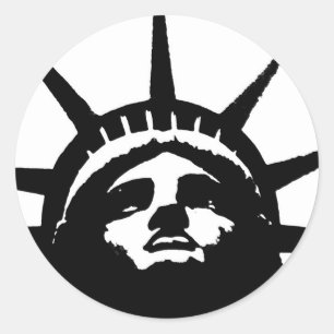 Sticker Rond Statue d'Art Pop Noir & Blanc de la Liberté