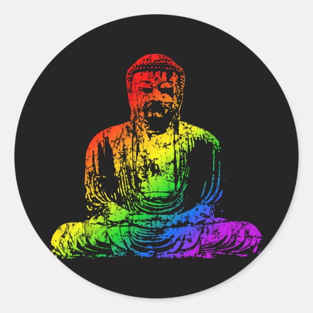 Sticker Rond Statue de bouddha arc-en-ciel (Devant)