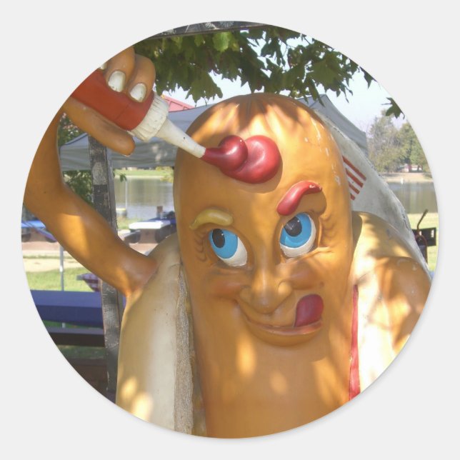 Sticker Rond Statue de Hot Dog Man (Devant)