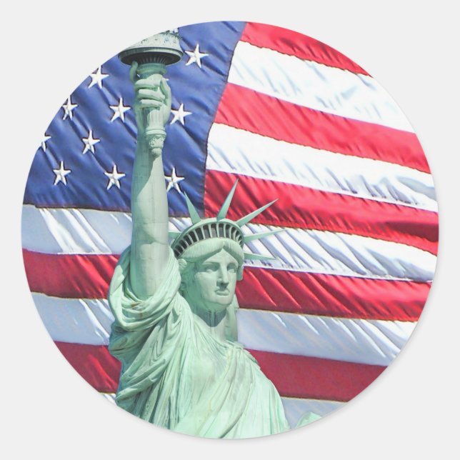 Sticker Rond Statue de la Liberté et drapeau américain (Devant)