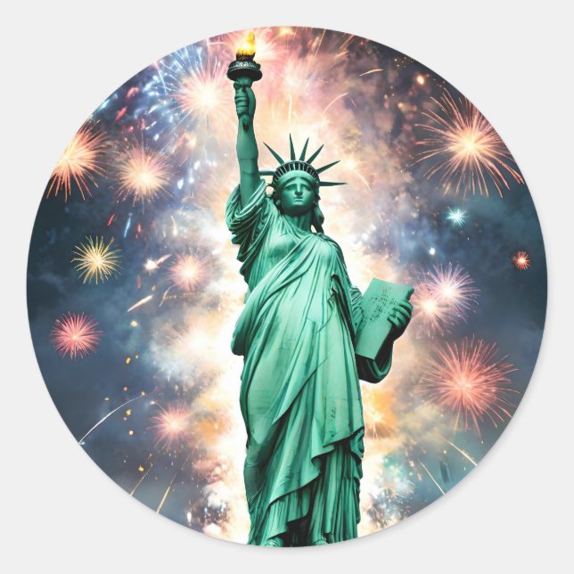 Sticker Rond Statue De La Liberté Feu D'Indépendance, (Devant)
