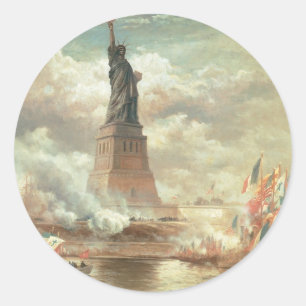 Sticker Rond Statue de la liberté, New York circa 1800's