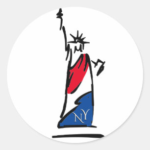 Sticker Rond Statue de la Liberté NY Rouge Blanc et Bleu