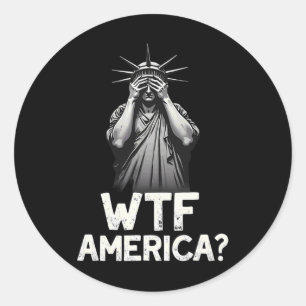 Sticker Rond Statue Patriotique 4 juillet Liberté Avec Amérique