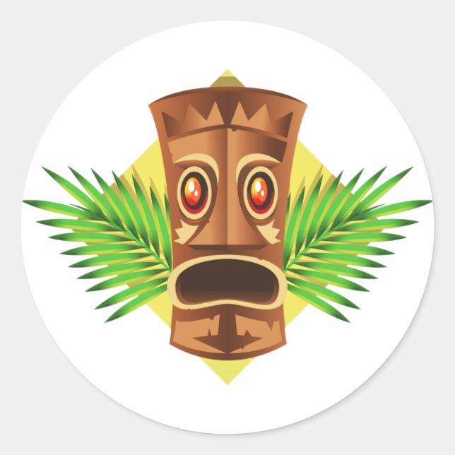 Sticker Rond Statue Tropicale Tiki Terrifiante Avec Palmiers (Devant)