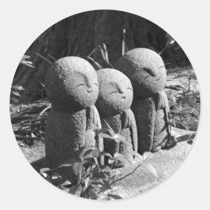 Sticker Rond Statues de Jizo, temple Hase : Kamakura, Japon