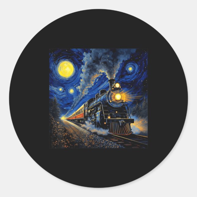 Sticker Rond Steam Train Graphic For Men Boys Locomotive  (Devant)