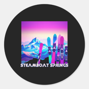 Sticker Rond Steamboat Springs Ski Retro 80's Style Ski Et