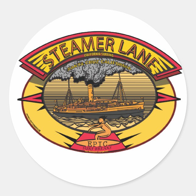 STICKER ROND STEAMERS LANE PÈRE NOËL CRUZ CA. (Devant)