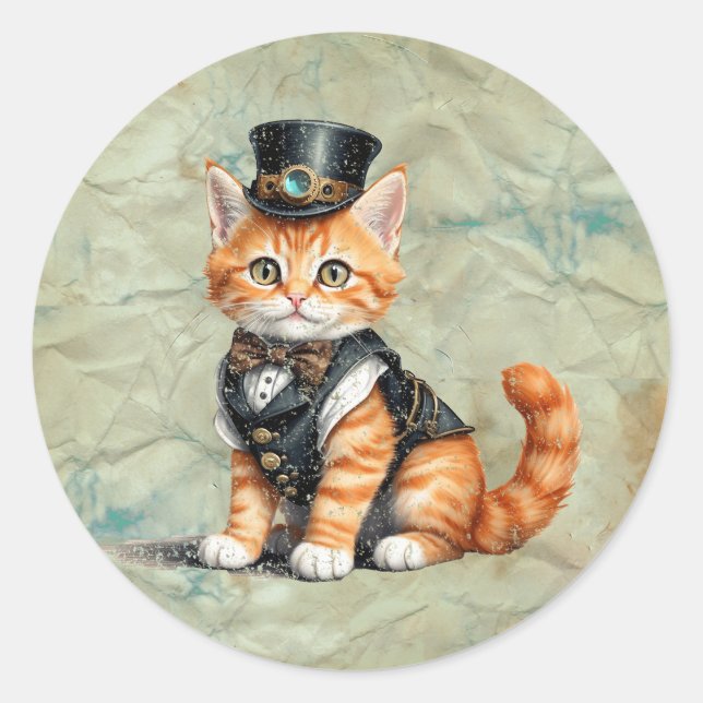 Sticker Rond Steampunk Chat : Gothic Kitty Art Pour Amoureux de (Devant)
