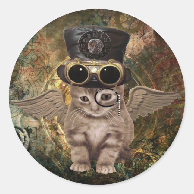 Sticker Rond Steampunk Kitty (Devant)