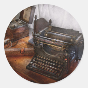 Sticker Rond Steampunk - machine à écrire - le messager secre