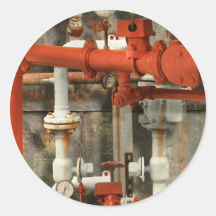 Sticker Rond Steampunk - Mal de tête de tuyau rouge