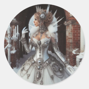 Sticker Rond Steampunk Victorian Industrial Winter Ice Queen