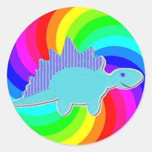 Sticker Rond Stegosaurus de bleu de dinosaure d'arc-en-ciel