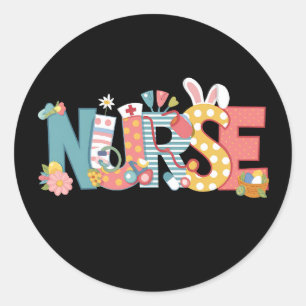Sticker Rond Stéthoscope de Pâques Infirmière Lapin Œufs