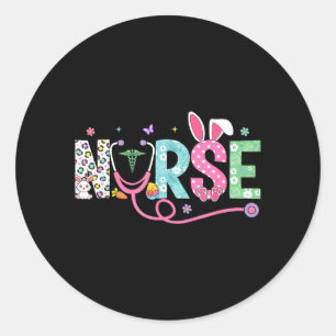 Sticker Rond Stéthoscope d'oeuf d'oreilles de lapin infirmière 