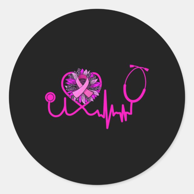 Sticker Rond Stéthoscope Ruban rose Conscience du cancer du sei (Devant)